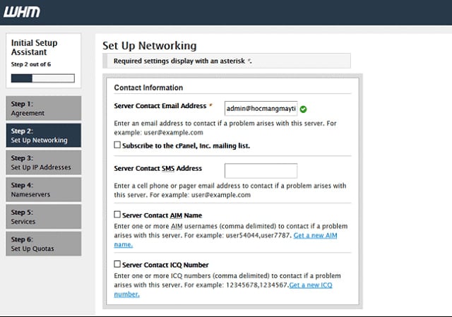 Thiết lập thông tin mạng máy chủ