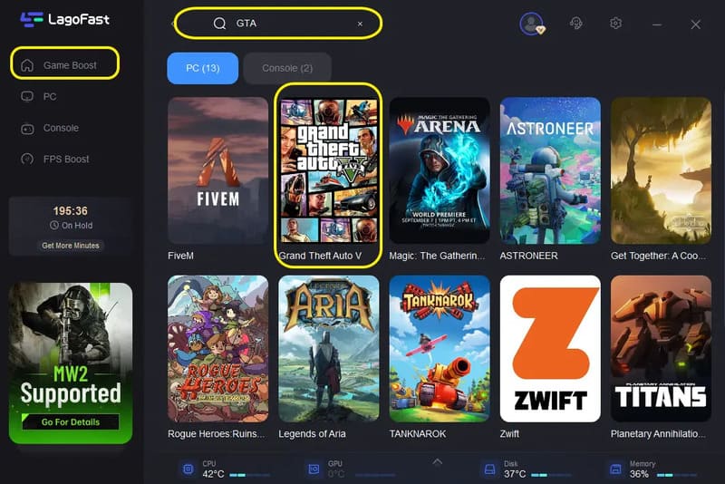 Bước 3: Khởi chạy tăng tốc cho trò chơi