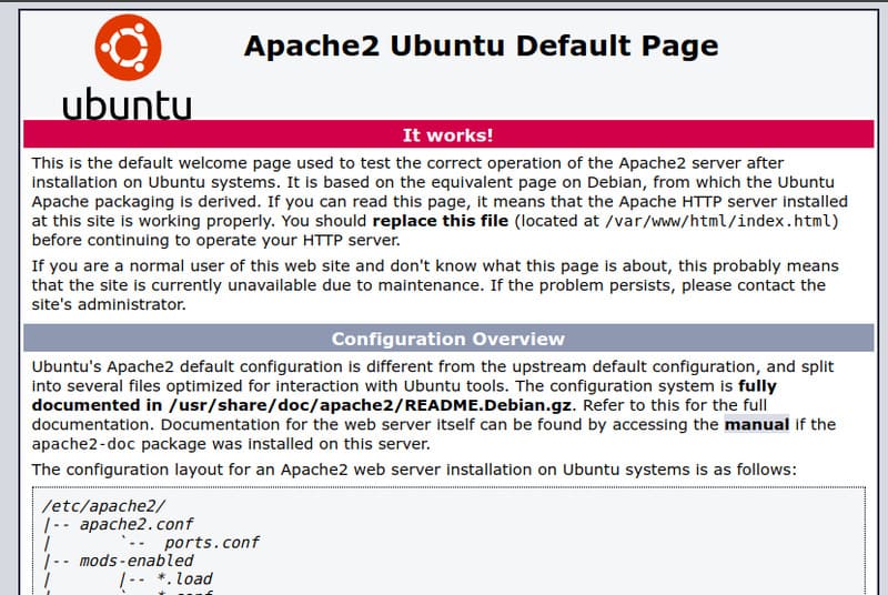 Trang mặc định của Apache2 trên Ubuntu